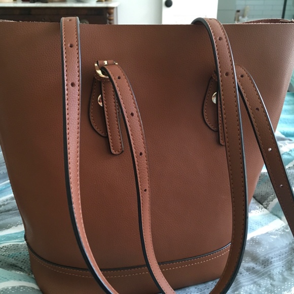 Tulle Adjustable Strap Tote Bag in tan brown color - Picture 3 of 3